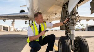 Commercial pilot inspecting a plane in AZ for high paying job